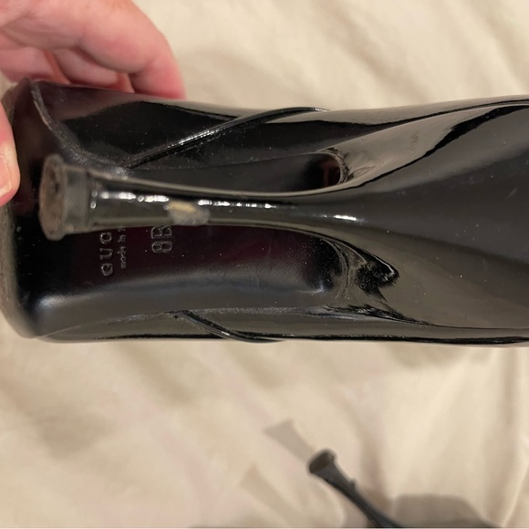 GUCCI Patent Leather VERNICE DIAMOND Silver Buckle Black ANKLE BOOTS! - Picture 5 of 14